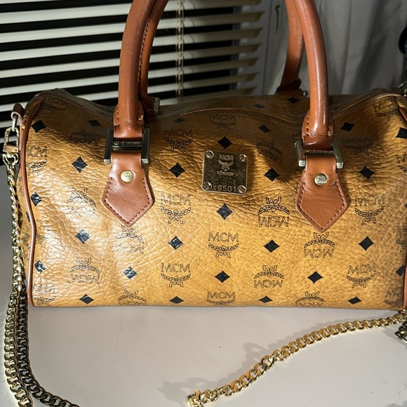 MCM Cognac Monogram Satchel with Gold Chain - Picture 2 of 2
